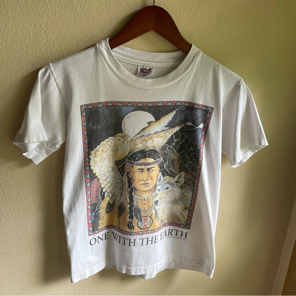 Vintage 1992 One with the Earth Tshirt. Oswegatchie School. Youth Large